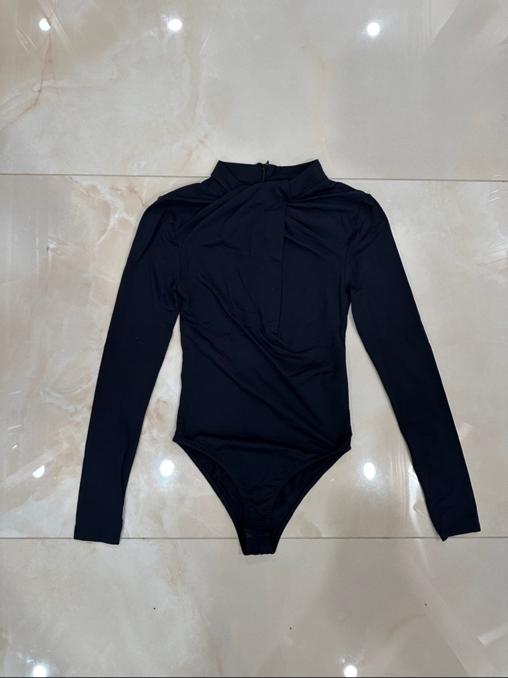 ZARA Black Long-Sleeve Twist-Neck Bodysuit